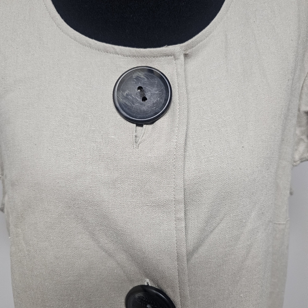 Tash & Sophie Linen Blend Lagenlook Dress Buttons Pockets Cap Sleeves Neutral - Picture 2 of 12